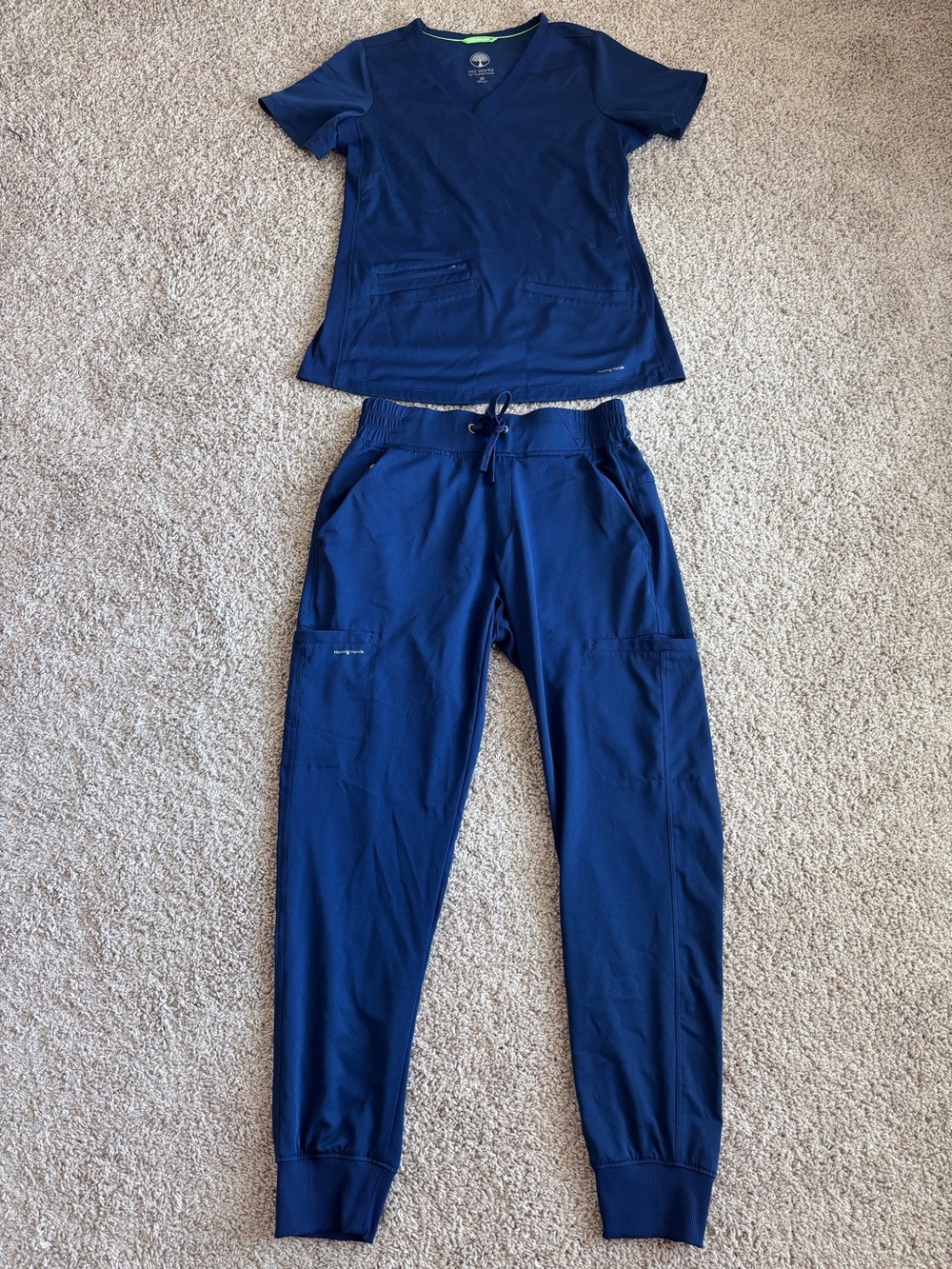 healing hands Navy Ribbed Jogger Scrub Set